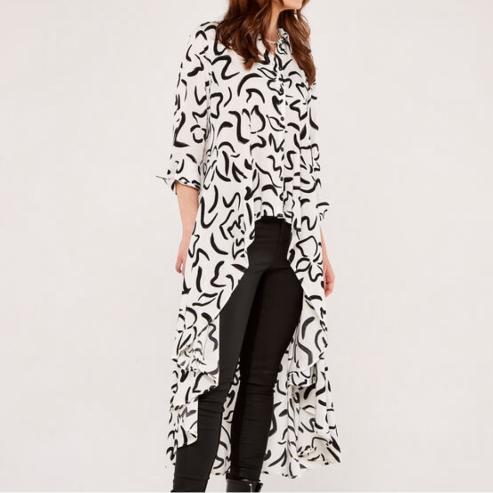 Apricot Womens Black White Abstract Floral Hi Low Maxi Dress Tunic 10 Large